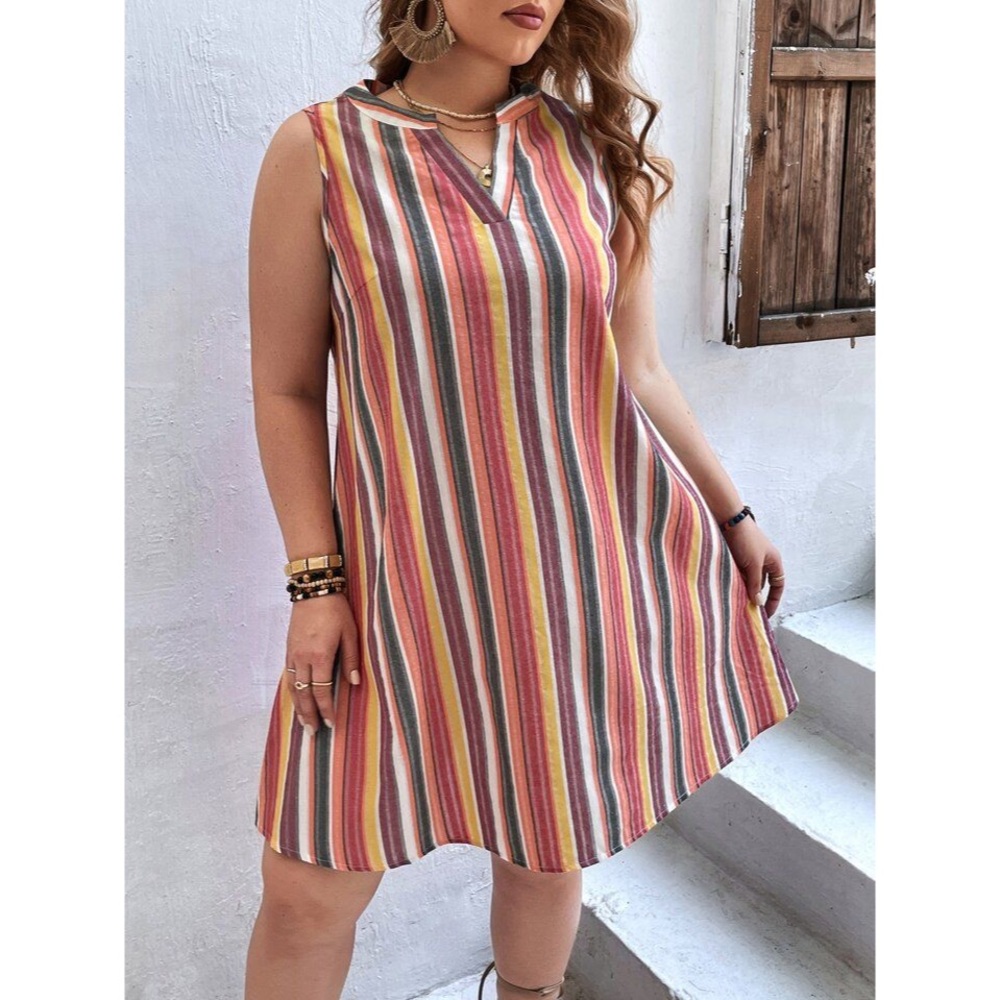SHEIN Rainbow Stripe Tunic Coverup Dress